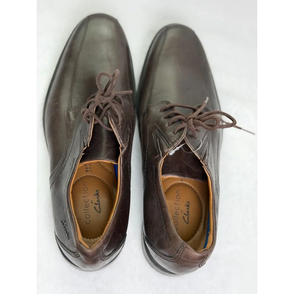Clarks Collection Mens Leather Derby Brown Bicycle Toe Lace Up Dress Shoes 7M